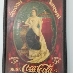 Rare 1905 Coca Cola "Lillian Nordica" celluloid covered cardboard cameo sign (as seen) 27 3/4"H 21