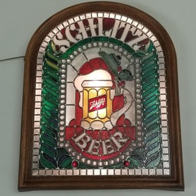 Schlitz vintage molded plastic advertising lighted "Stained Glass Backbar Beer" sign with box- 26