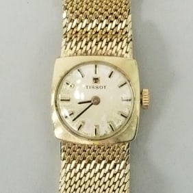 14K gold Tissot ladies wrist watch: 27 grams total weight incl movement- 6" L