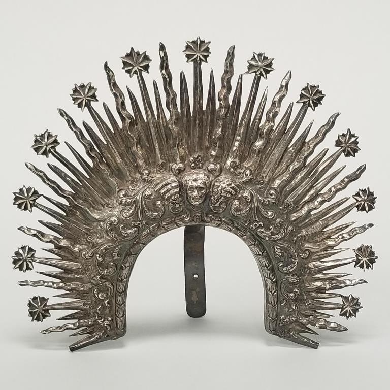 Hallmarked sterling silver resplendor / crown: Spanish colonial style- 6 18"H 8 1/4"W 2"D- 3 troy (1 of 10)