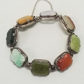 Vintage Carmen Beckman sterling silver bracelet set with stones: 6 3/4" interior circumference,