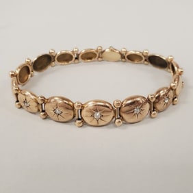 Antique tested 10K gold & diamond bracelet: 12.5 grams, 7 3/4"L