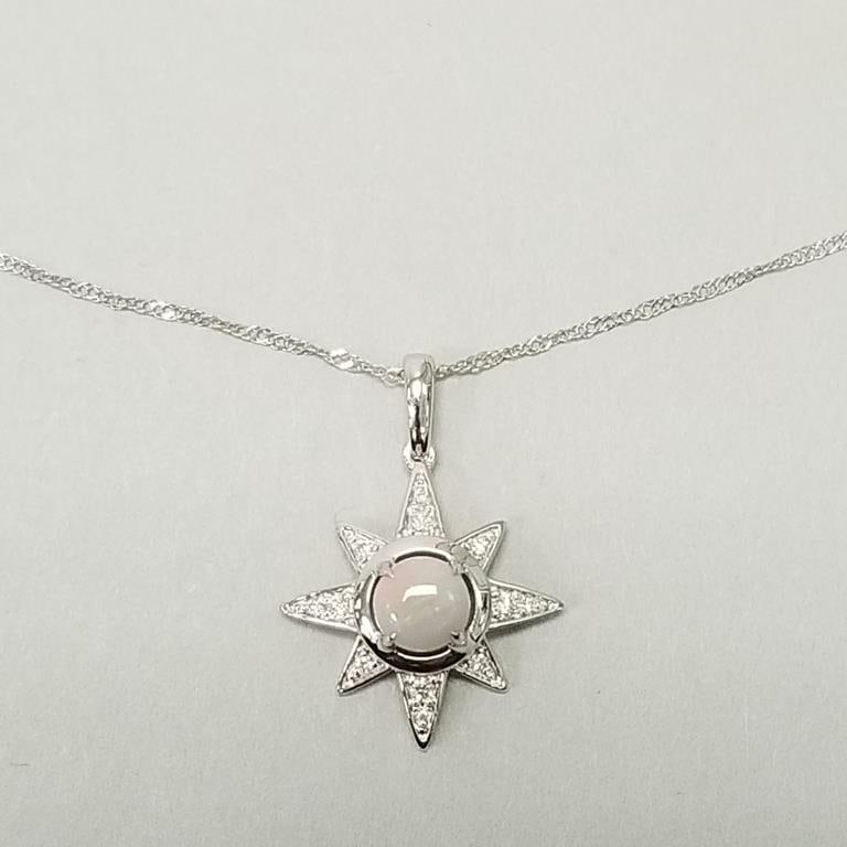 14K white gold pendant necklace set with opal & diamonds: 1.7 grams, chain 18"L, pendant 7/8"L total (1 of 10)