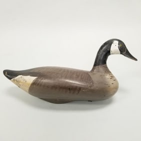 Vintage carved/ painted wood goose decoy: (head repair) 12"H 23 1/2"L 8 1/2"W