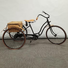 Turn of the century 3-wheel adult messenger bike: (restored) approx. 70"L 37"H 28"W