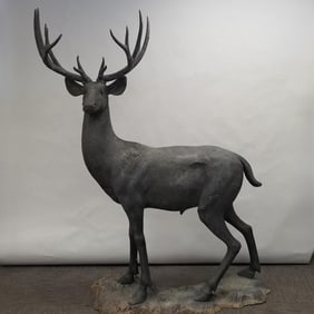 Monumental life-size bronze deer- 82"H 64"W 32"D