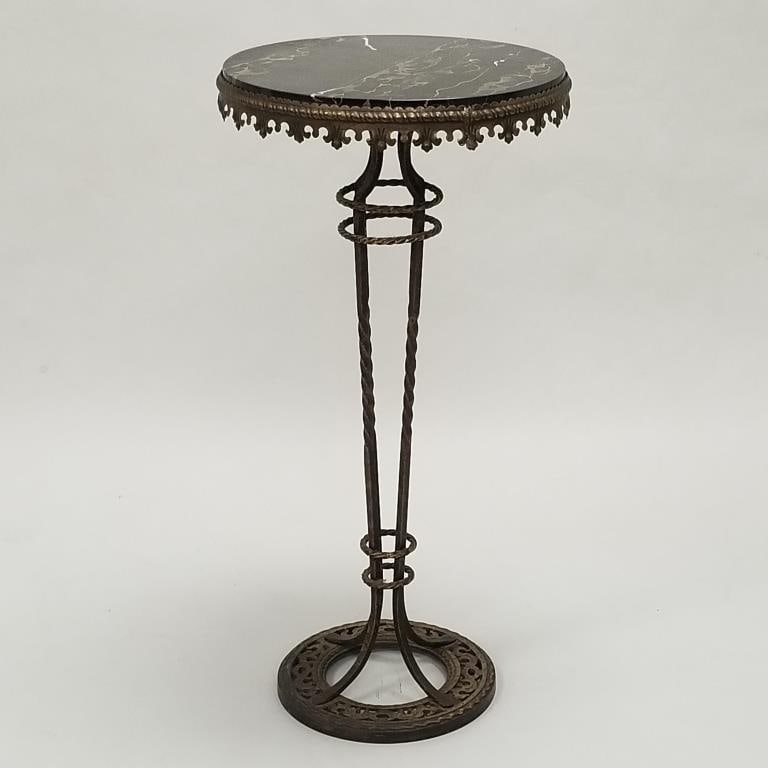 Antique Deco ornate iron marble top stand: 31 1/2"H 15 1/2"D (1 of 8)