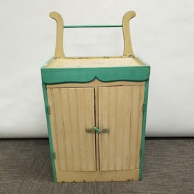 Antique painted wainscot cabinet with towel bar: 39" H 21 1/2"W 13 1/2"D