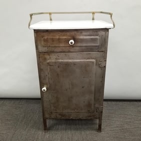 Vintage industrial style enamel top cabinet with drawer & door- 35 1/4"H 21"W 15"D