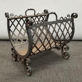 Antique wrought iron log holder- 21"H 21"W 19"D