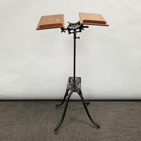 Antique Columbia Dictionary Stand: cast iron, wood adjustable- 40 3/4"H 19 1/2"W