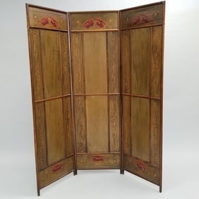 3-panel Arts & Crafts pyrography dressing screen- 66"H 19 3/4" each panel
