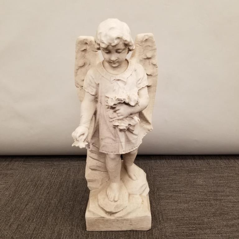 Antique carved marble angel figure: girl with flowers- 24 1/2"H 10 1/2"W 8"D (1 of 6)