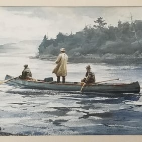 Pleissner (Ogden) signed original watercolor: fishing scene- with signed Pleissner letter- framed 27