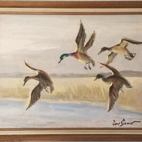Carl Schmidt signed original oil on board: mallards- framed 19"H 23"W OD