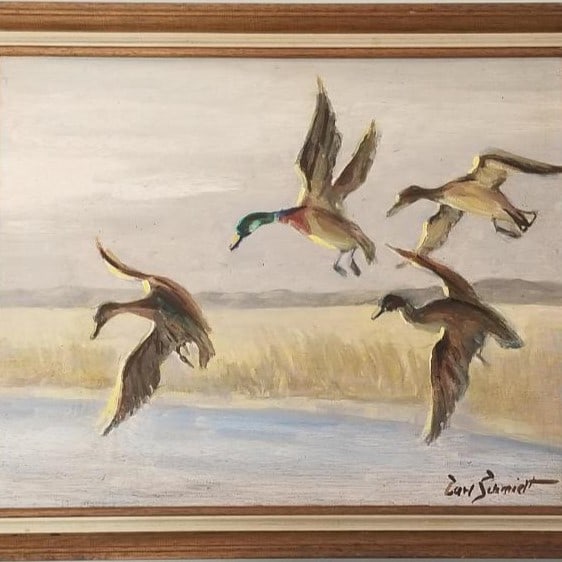 Carl Schmidt signed original oil on board: mallards- framed 19"H 23"W OD (1 of 10)