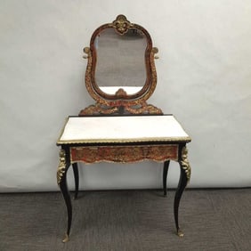 French style boulle inlaid dressing table with marble top & ormolu trim (as seen- loose trim &
