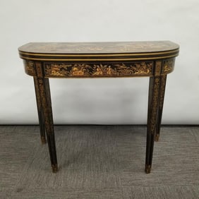 Chinoiserie lift-top game table (as seen- some decoration losses) 29 1/4"H 36"W 17 1/4"D closed; 34