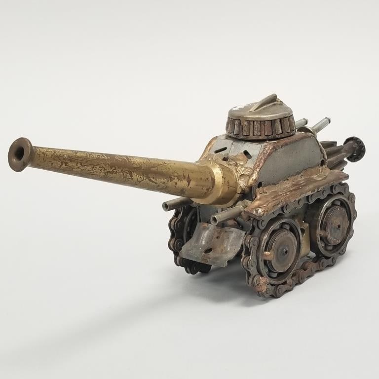 Sonny Dalton mixed metal tank sculpture with tag- 4 1/2"H 11 1/2"L 3"D (1 of 11)