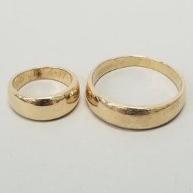 Two- 14K gold rings: 13.3 grams total- size 13 & 13 1/2
