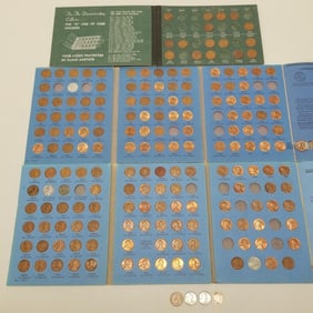 3 albums Lincoln cents- incomplete- oldest 1917 & misc U.S. coins