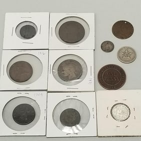 Group early foreign, etc coins incl large cent, token, earliest 1749