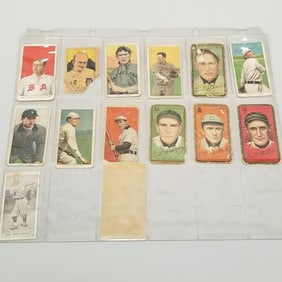13 antique baseball cards incl cigarette: Cy Young (American Caramel), Lajoie, Snodgrass, etc (as