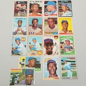 16 vintage Ernie Banks baseball cards including Topps #94 rookie card, etc (as seen- condition)