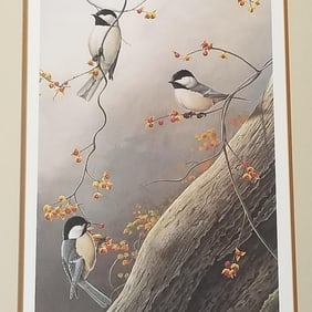 Rob Stine pencil signed & numbered Chickadee print- framed 23 3/4"H 18 1/2"W O.D.
