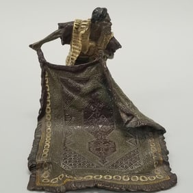 Bergman (Franz) signed bronze: rug merchant 6 3/4"H 6 1/2"W 7 1/2"D