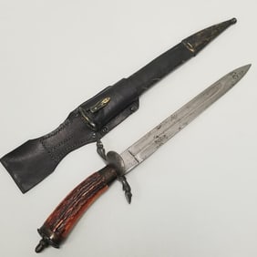 Antique stag handled knife- restored- 17 1/2"L including sheath