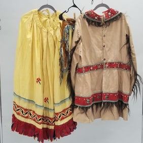 3 pieces vintage Native American, etc. clothing incl some with beadwork, etc. decoration- shirt,