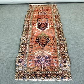 Handmade oriental runner- 25' 9"x 2' 10" (as seen- some color bleeding)