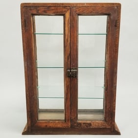 Antique oak table top 2-door cabinet 25 1/4"H 19 3/4"W 10"D