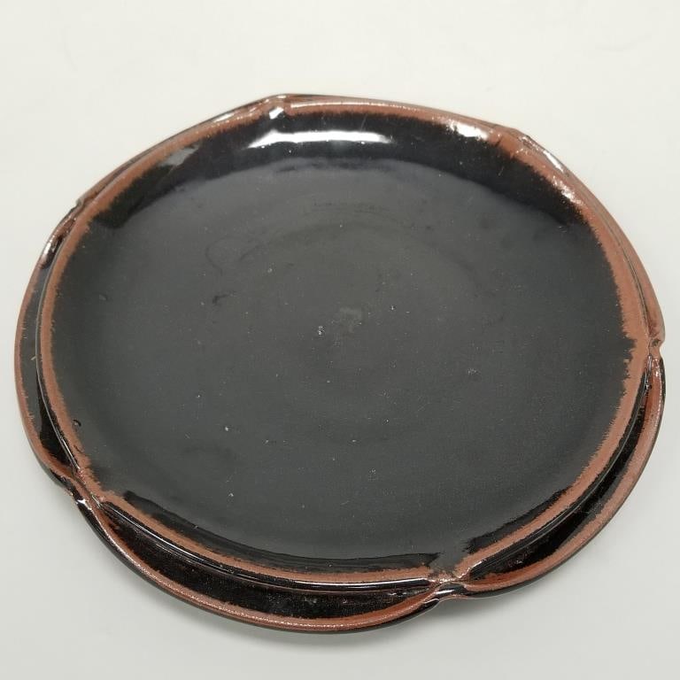 Warren Mackenzie double stamped incl Stillwater mark double rim platter with tenmoku glaze- 2"H 12 (1 of 9)