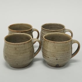 4 Warren Mackenzie attributed handled mugs/ cups- not stamped- 3 1/4"H
