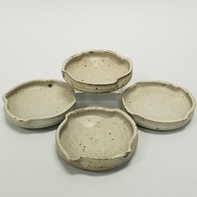 4 Warren Mackenzie unique pinched side low bowls: not stamped- 1 1/2"H 6 1/2"D