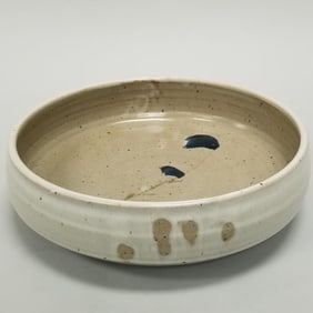 Warren Mackenzie bowl: flower glaze design- not stamped- 3 3/4"H 13"D