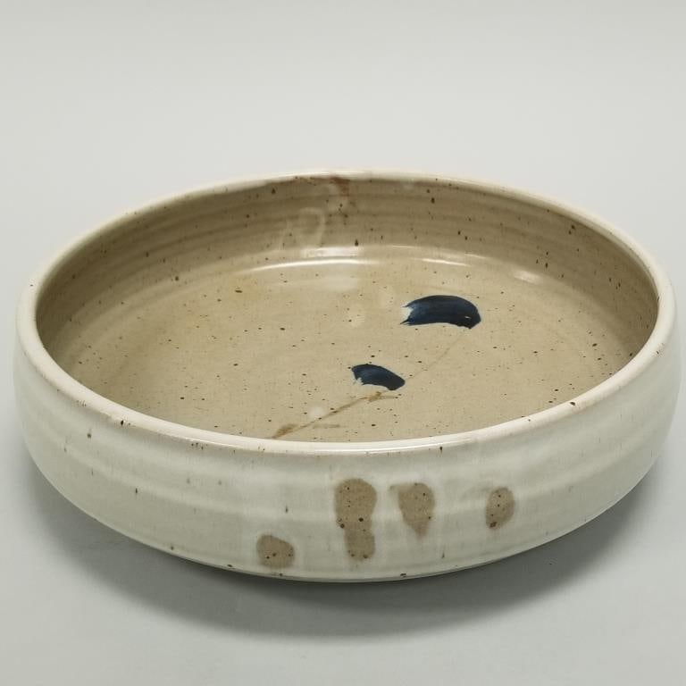 Warren Mackenzie bowl: flower glaze design- not stamped- 3 3/4"H 13"D (1 of 7)