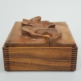 Robert & Joanne Herzogs signed & dated 1982 custom designed walnut box- 5"H 9"W 9"D