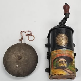 General Electric street car trolley control with folk art painting of Como trolley car- 23"L 9"W &