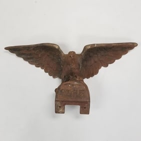 Cast iron eagle motif building accouterment- dated 1917- from Duluth MN building- 31"W wingspan;