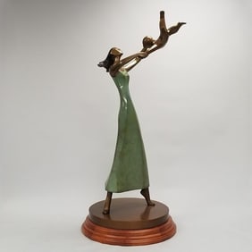 (Ester) Wertheimer signed life-size bronze "Dancing Mother and Child" #'d 9/10 on circular wood