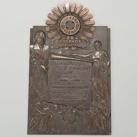 Minnesota Universal Safety bronze Governor's Trophy- 1952 "Awarded to Ramsey County" 16 1/8"H 10"W