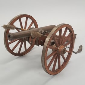 Spanish black powder cannon- barrel stamped "Spain" & "Black Powder Only"- 11 1/2"H 28"L 16"W