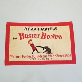 Buster Brown advertising fabric banner- 36"H 58 1/2"W