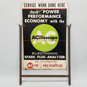 ACilloscope 1960's double sided tin advertising sign on swivel frame- 43"H 27 1/2"W