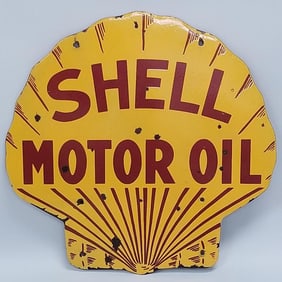 Shell Motor Oil double sided porcelain advertising sign (some as seen) 25 1/4"H 25 1/4"W