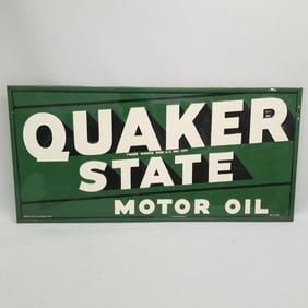 Quaker State Motor Oil large advertising sign- excellent condition- AM 7-49- 33 1/2"H 69 3/4"W 1