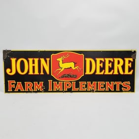 Rare John Deere 4 legged Farm Implements double sided porcelain advertising sign (some wear) 24"H